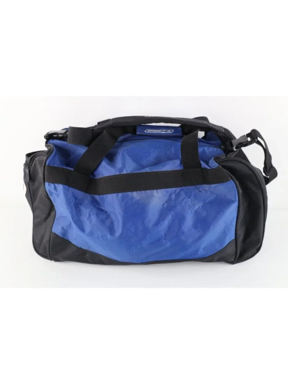 Vintage 90s Reebok Distressed Spell Out Handled Duffel Bag Gym Carry On Blue